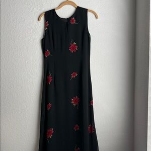 Vintage Ilana Hawaii Black Maxi Dress - Red Floral Print, Sleeveless